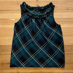 Talbots silk plaid ruffle neck shell. Size 0.